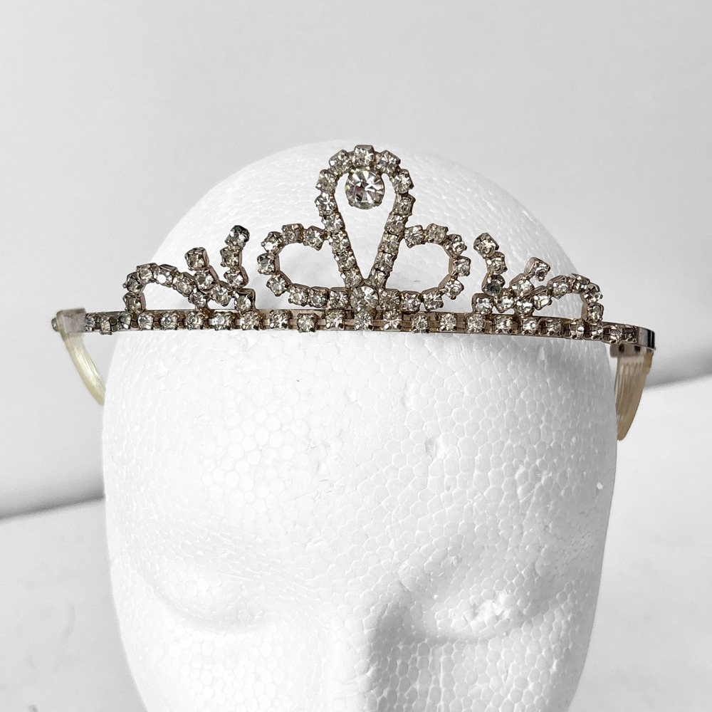 VTG 50s Arrell Rhinestone Tiara Crown Silver Tone Crystal Bridal Pageant